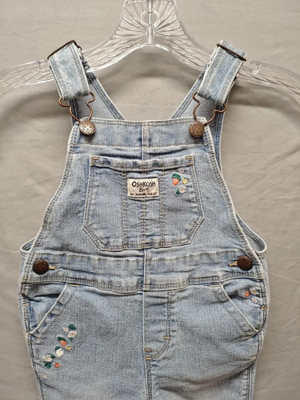 OshKosh B'gosh Overalls Girls Toddler 2T Light Wash Denim Embroidered Floral